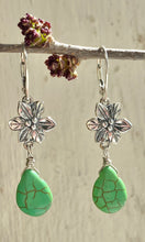 Load image into Gallery viewer, Green Tear Drop Flower Earrings