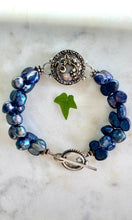 Load image into Gallery viewer, SALE/Blue Pearl Bracelet with Grape Antique Button