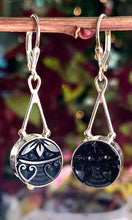 Load image into Gallery viewer, Black Glass with hearts  Antique Button Earrings