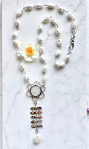 Happy Flower White Pearl Necklace