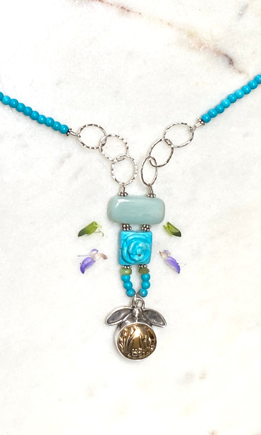 Water Lily Antique Button Necklace