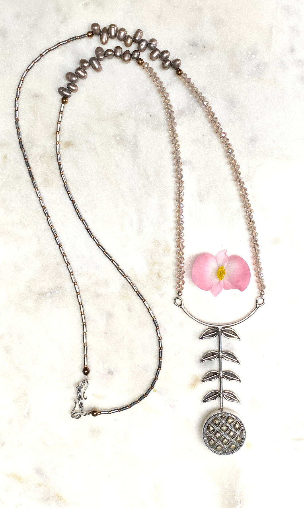 Beige Flower Drop Necklace