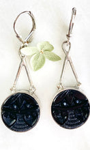 Load image into Gallery viewer, Black Glass with hearts  Antique Button Earrings
