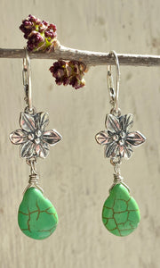 Green Tear Drop Flower Earrings