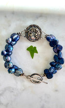 Load image into Gallery viewer, Blue Pearl Bracelet with Grape Antique Button
