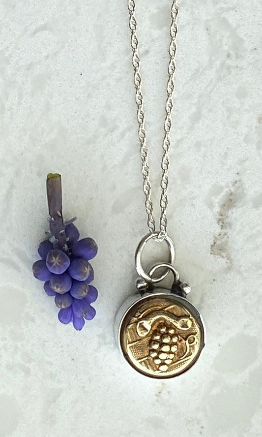 Mini Grapes Antique Button Pendant Necklace