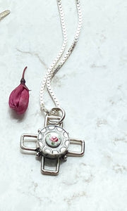 Rose Bud Cross Pendant Necklace