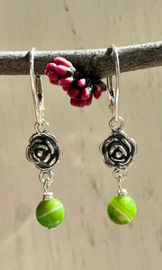 Green With Rose Earrings