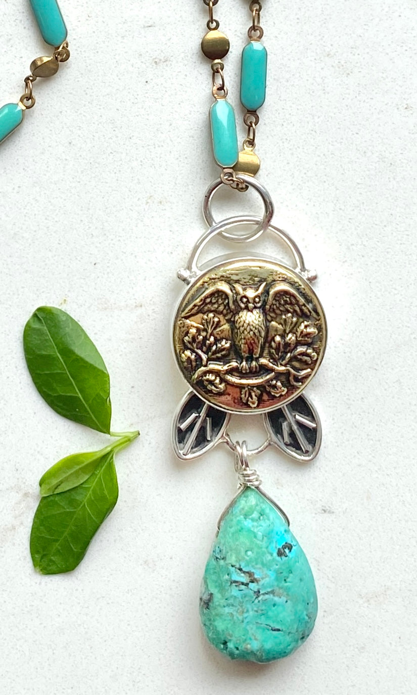 Owl Victorian Button Necklace