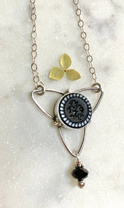 Tri petal black button Necklace