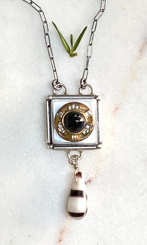 Eclectic Square Antique Button Necklace