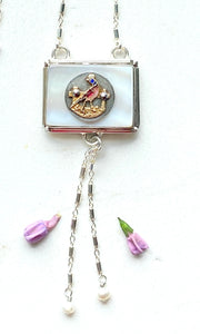 Antique Enamel Bird Button Necklace