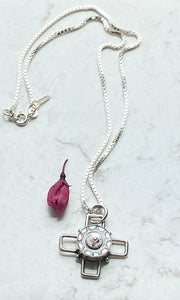 Rose Bud Cross Pendant Necklace