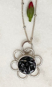 Black Antique Button Flower Pendant