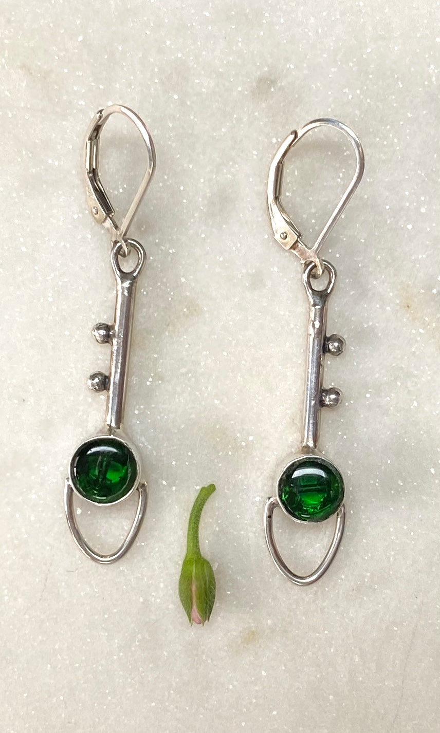 Artsy Green Bohemian Glass Antique Button Earrings