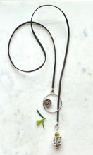 Load image into Gallery viewer, Leather Wrap Antique Button Necklace
