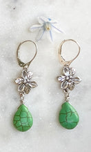 Load image into Gallery viewer, Green Tear Drop Flower Earrings
