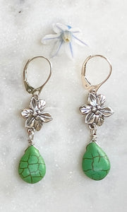 Green Tear Drop Flower Earrings