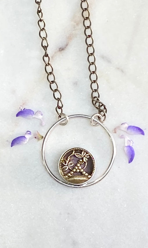 SALE/Circle and Antique Button Necklace