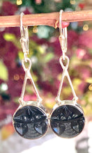 Load image into Gallery viewer, Black Glass with hearts  Antique Button Earrings
