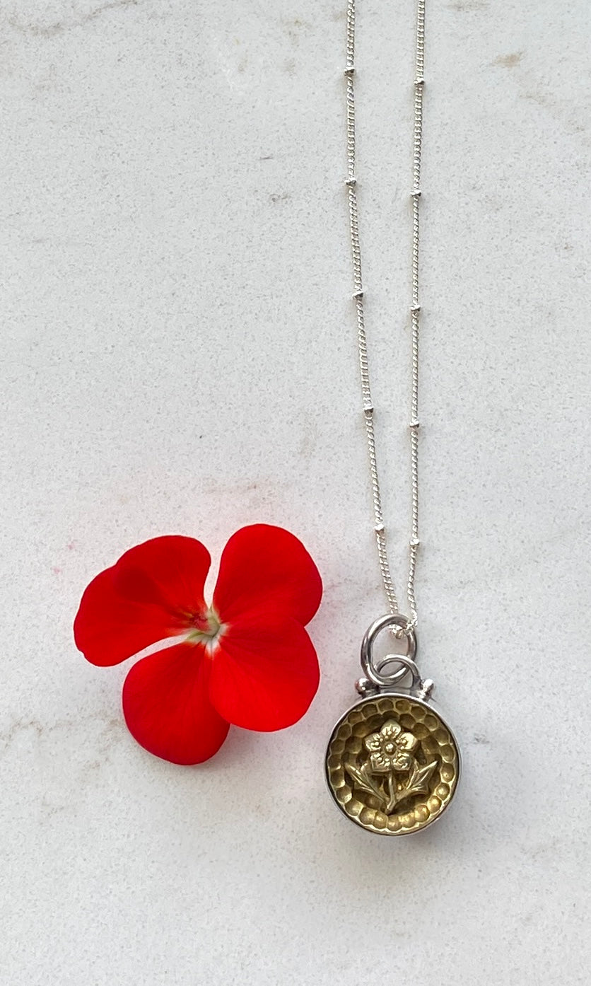 Darling 3-D Antique Button Flower Necklace