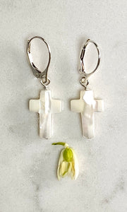 White Cross Earrings