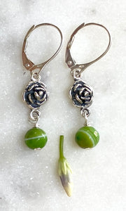 Green With Rose Earrings
