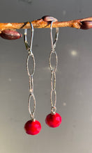Load image into Gallery viewer, Longer Red Glass Earrings
