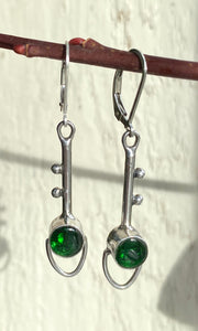Artsy Green Bohemian Glass Antique Button Earrings