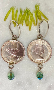 Reversible Vintage Queen and Wren Farthing Earrings