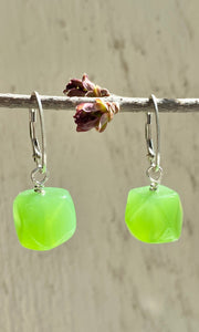 Green faceted Cube Earrings