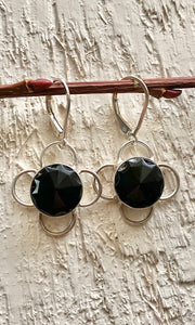 Faceted Black Antique Button Earrings