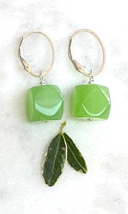 Green faceted Cube Earrings