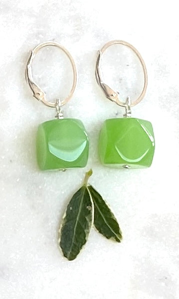 Green faceted Cube Earrings (restocked)