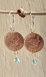 Reversible Vintage Queen and Wren Farthing Earrings