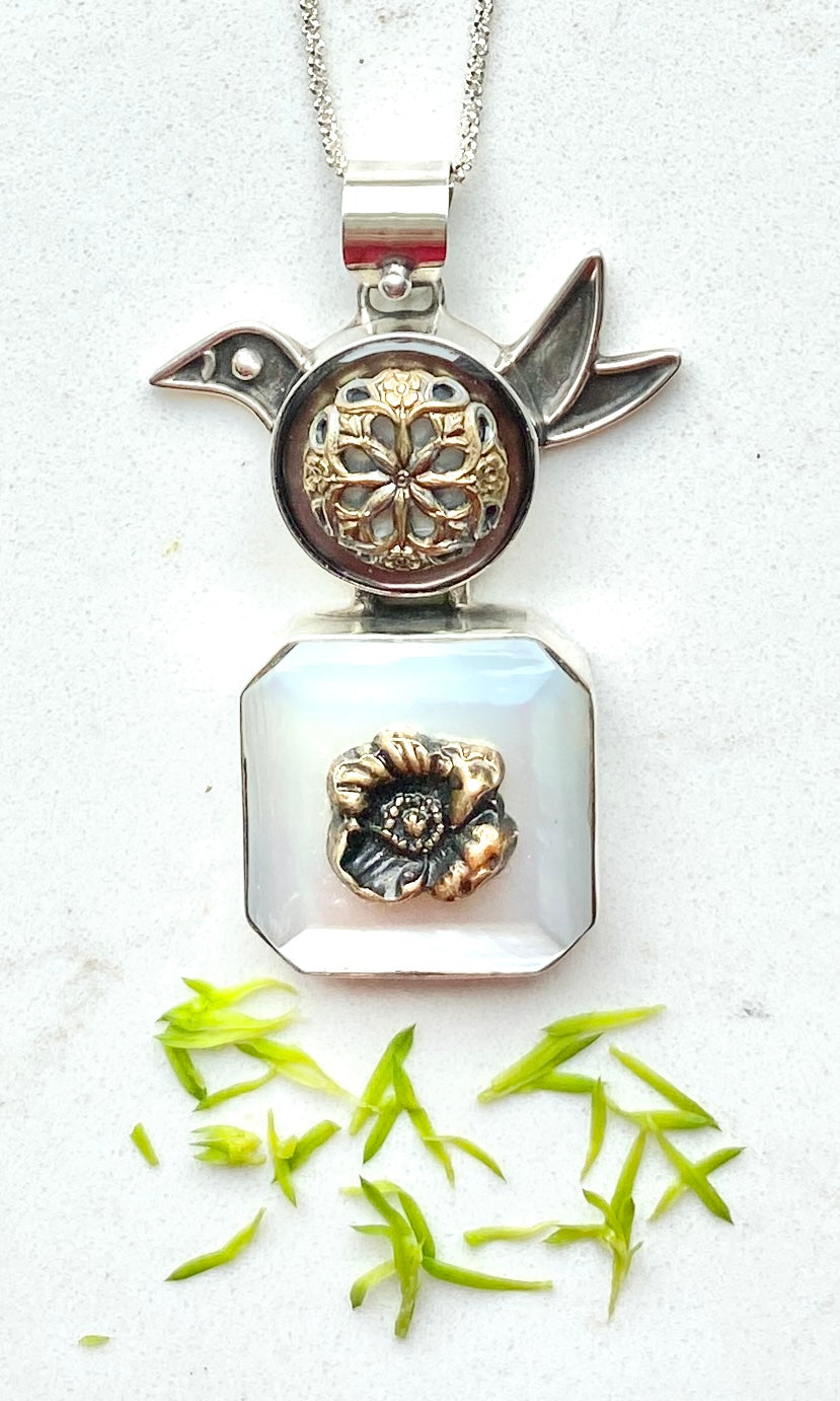Bird Button Pendant Necklace