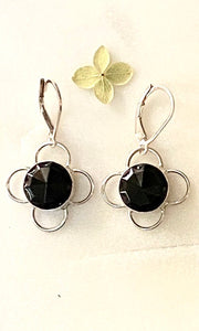 Faceted Black Antique Button Earrings