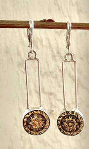 Contemporary Rectangle Antique Button Earrings