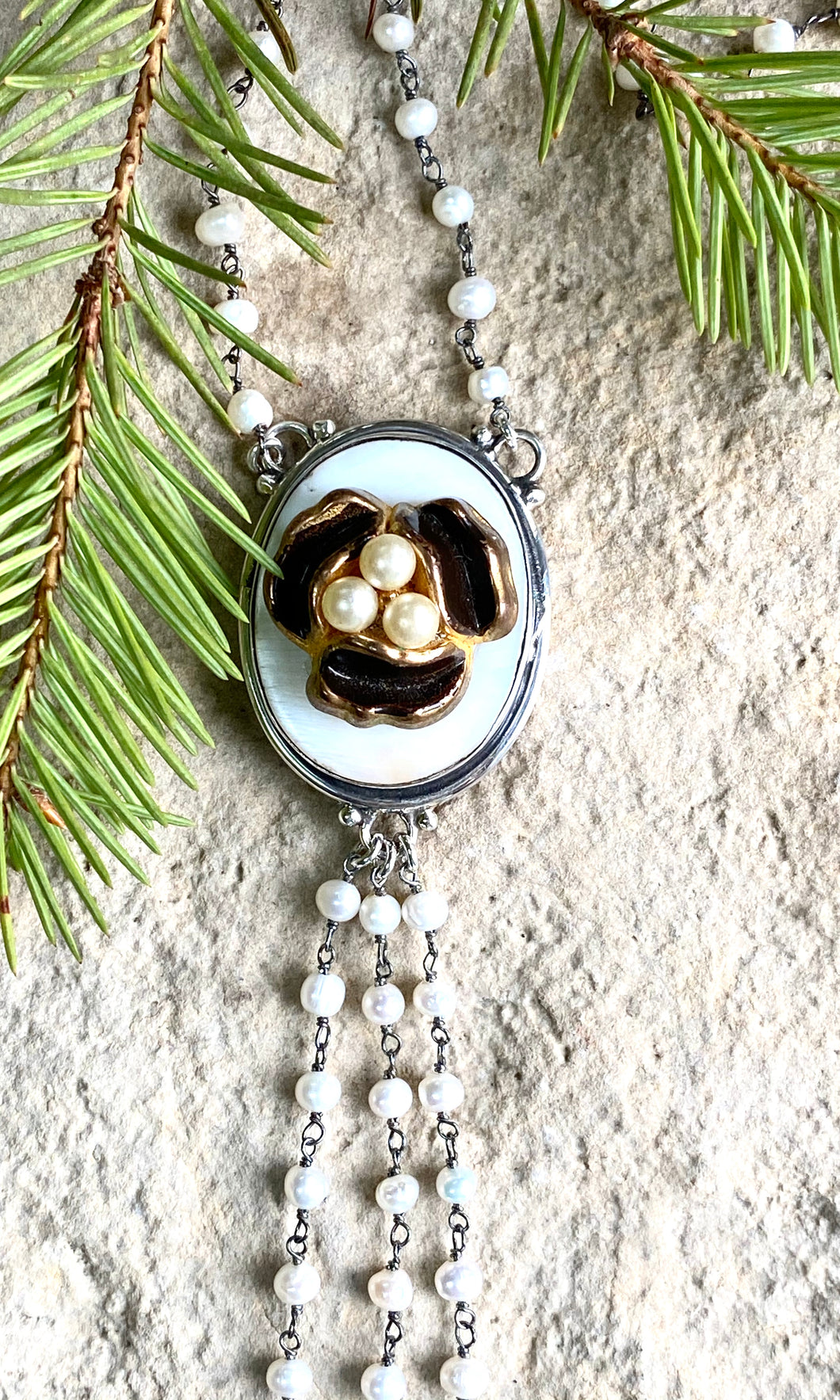 Black and White Rose Necklace