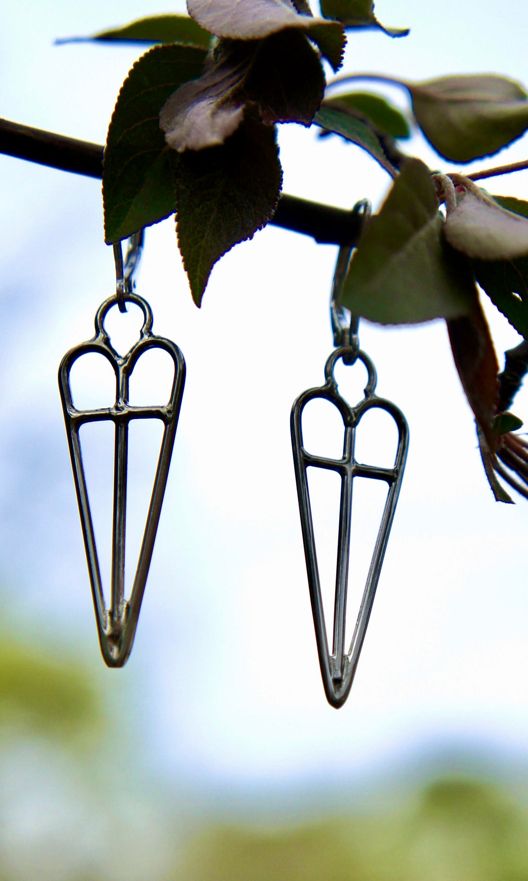 Long Heart and Cross Earrings