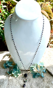SALE/Antique button Necklace with shell and pearl