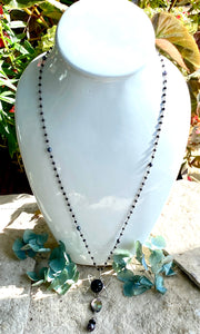 Antique button Necklace with shell and pearl
