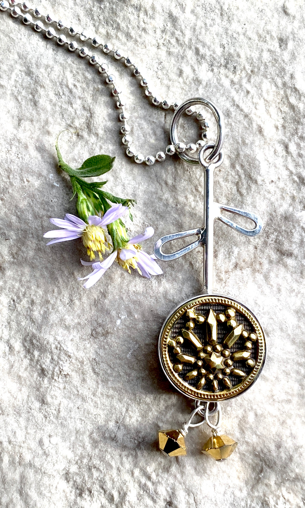 Brass Flower Drop Necklace