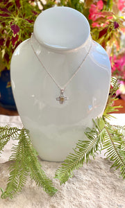 Mini Brass Antique Baby Button Cross 18" Chain