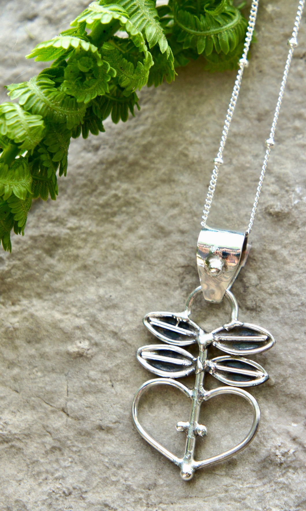 Leaves and heart with cross Necklace