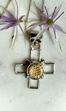 Load image into Gallery viewer, Mini Brass Antique Baby Button Cross 18&quot; Chain
