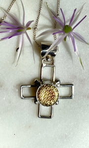Mini Brass Antique Baby Button Cross 18" Chain