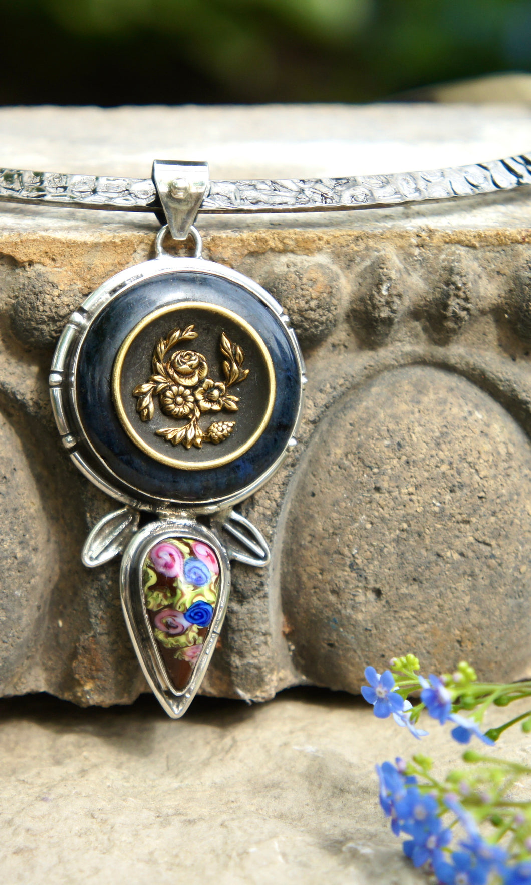 Antique Button Pendant Necklace