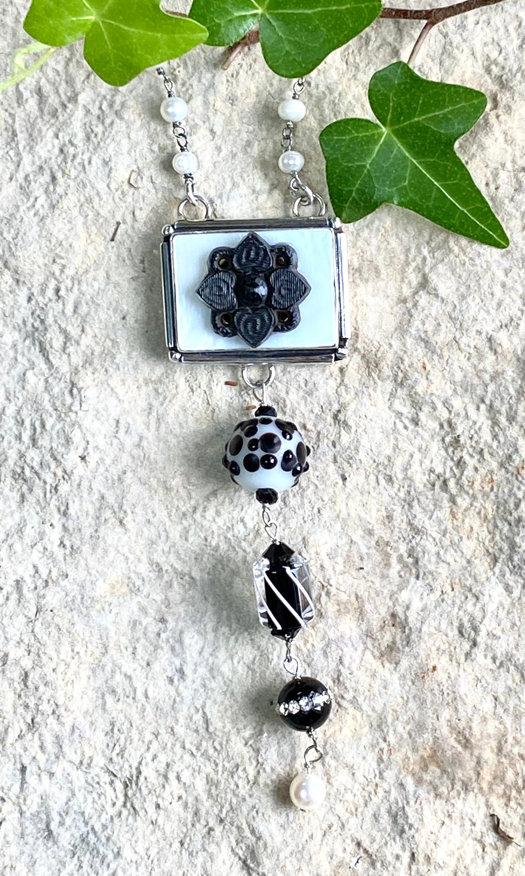 SALE/Black and White Drop Necklace