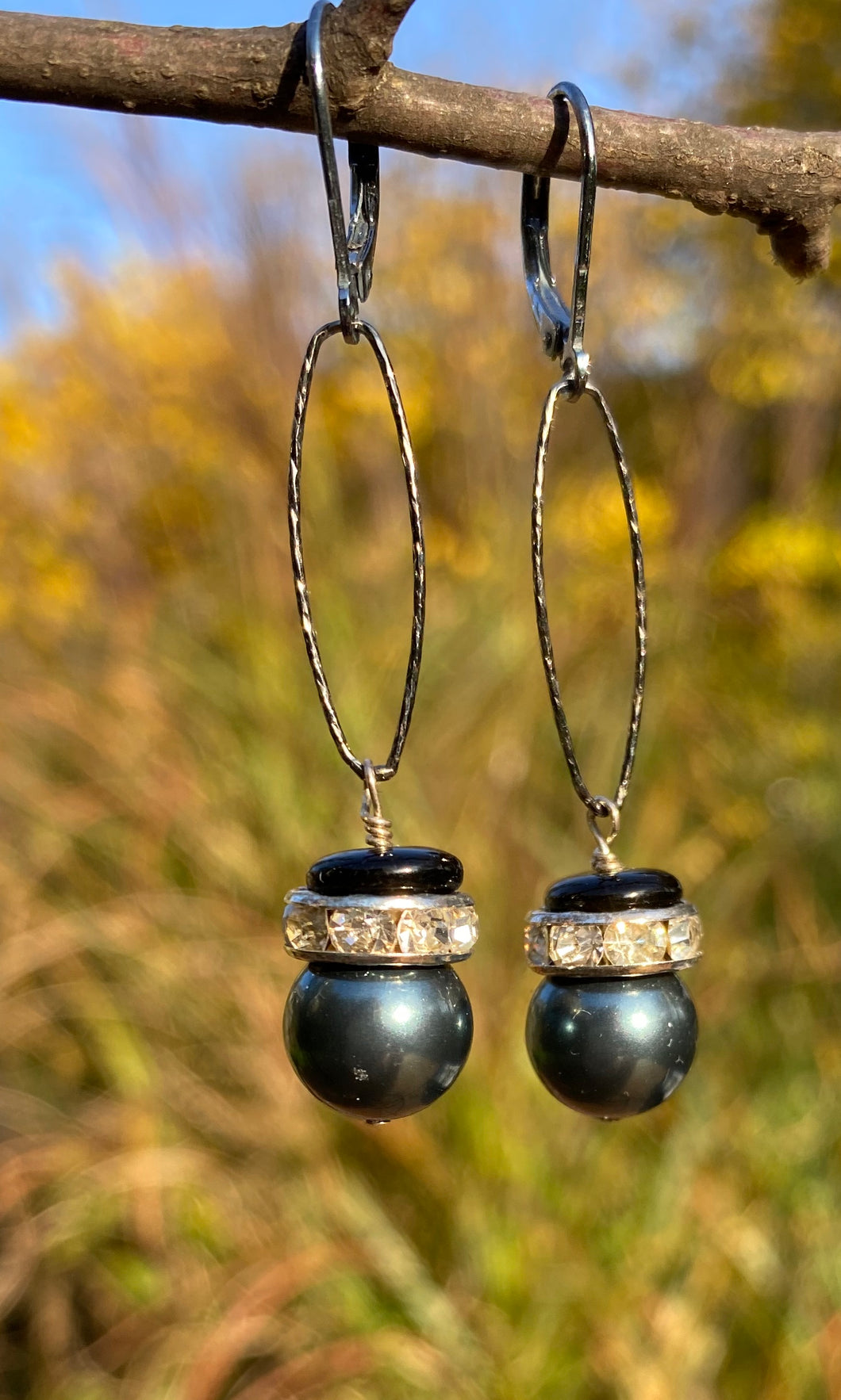 Peacock Pearl and Crystal Earrings